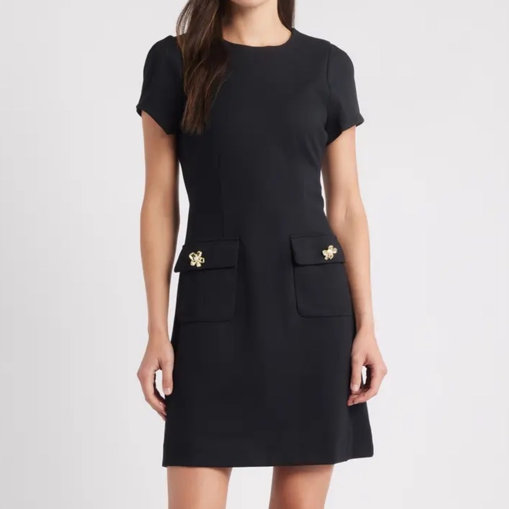 Lilly Pulitzer Fallon Dress Fit & Flare Noir Black Flower Buttons Size 00 NWT